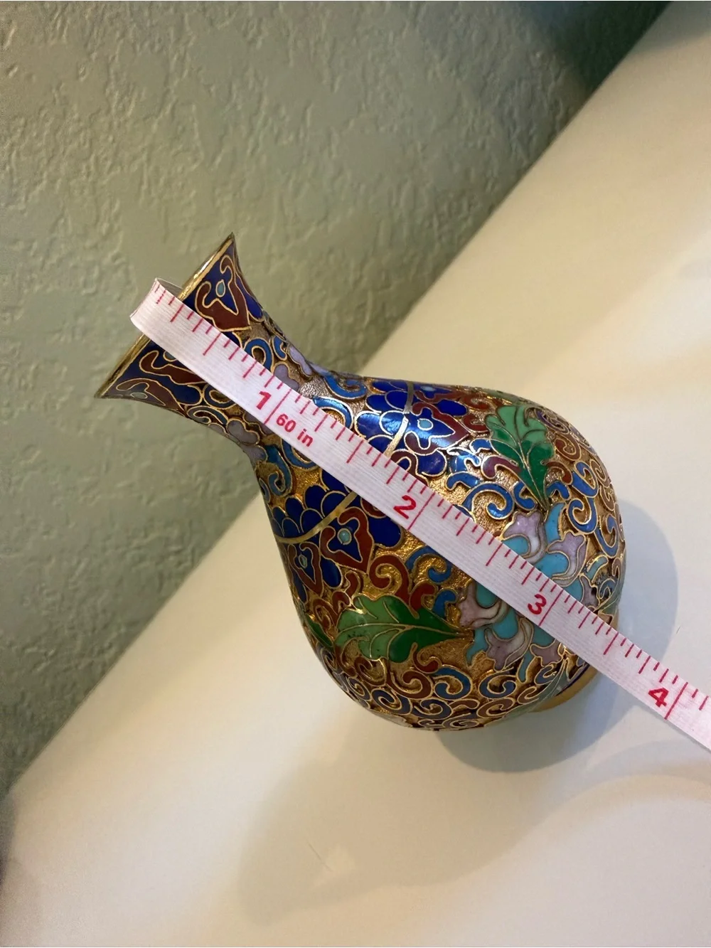 Blue and Gold Cloisonné Floral Accent Vase - Chinese enamel
